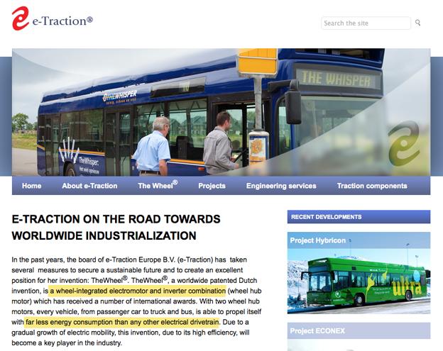 Site WEB fabricant moteur-roue autobus e-Traction