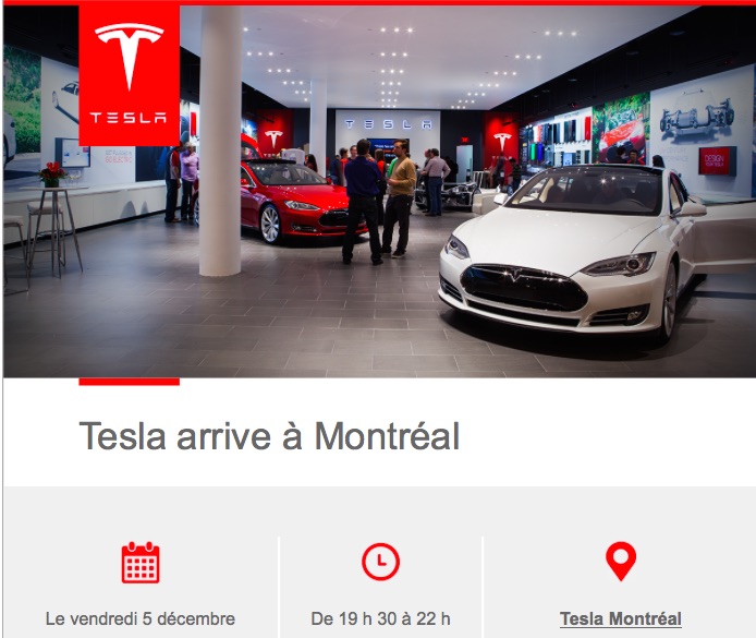 Tesla Motors à MONTRÉAL : ouverture officielle le 5 décembre 2014!